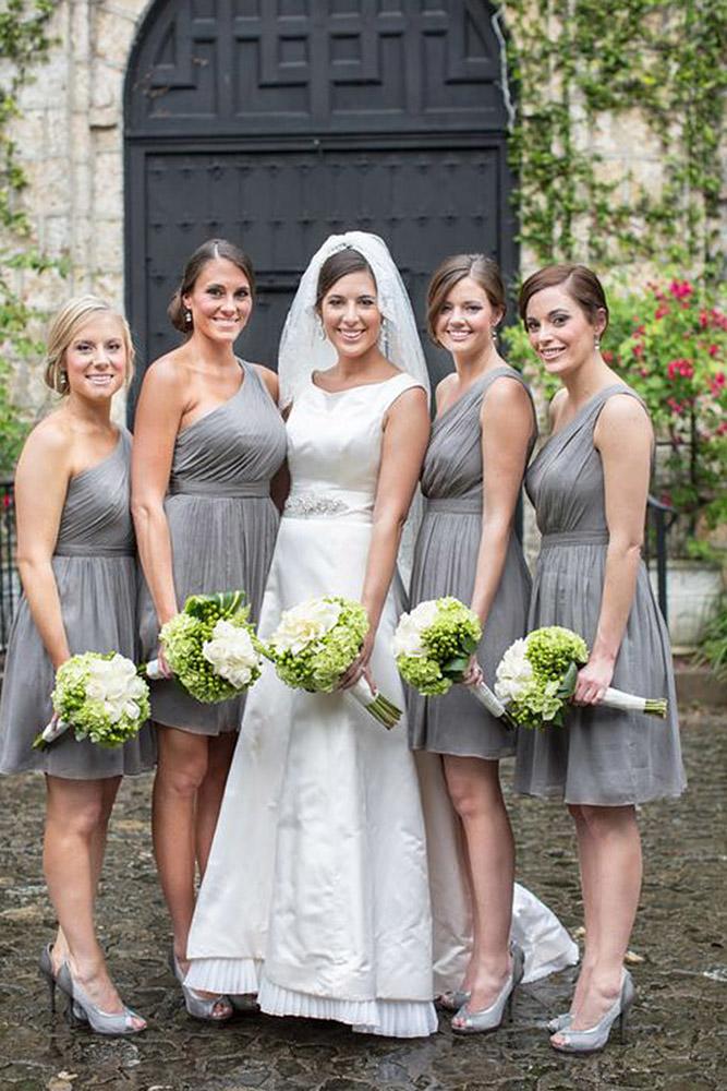 grey bridesmaid dresses one shoulder short sorella carly arnwine photography