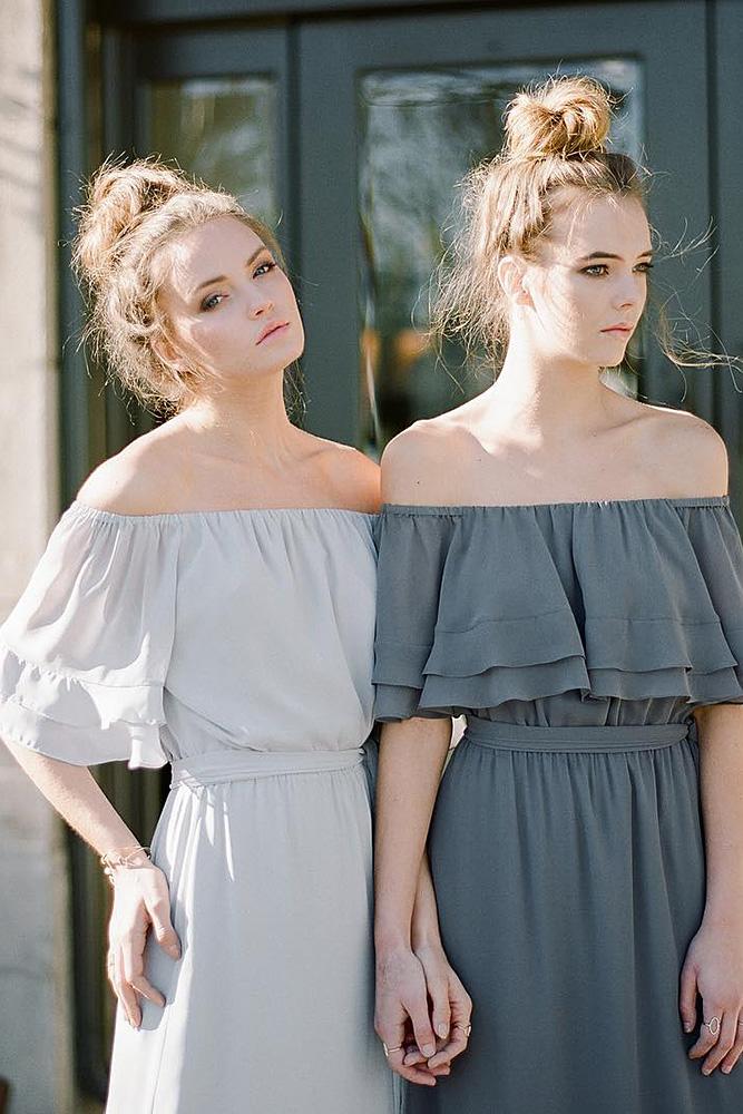 grey bridesmaids gowns sheath mismatched rebecca yale