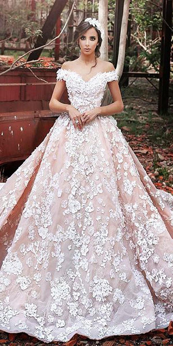 lace ball gown wedding dresses sweetheart off the shoulder floral appliques sadek majed couture