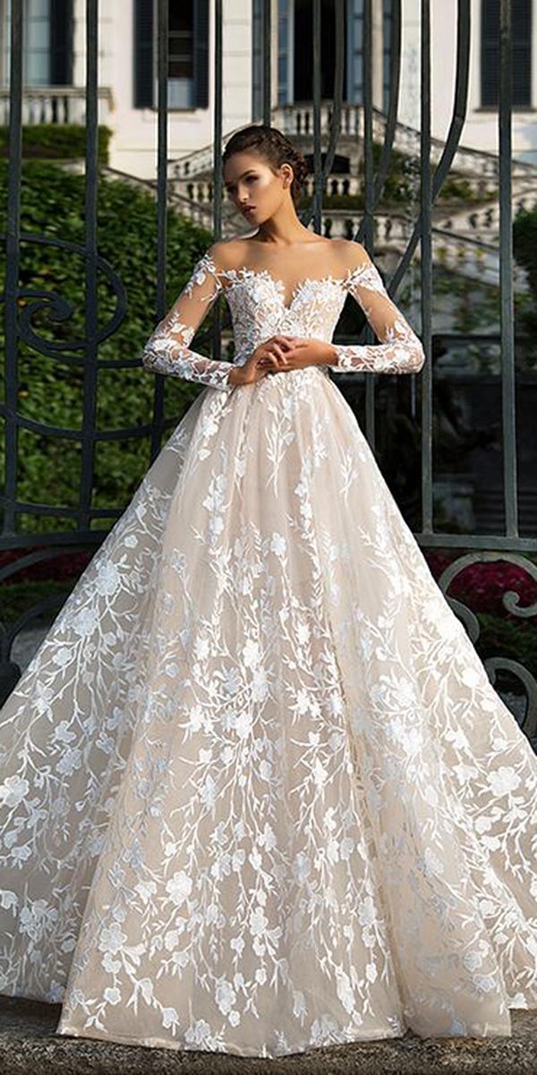lace ball gown wedding dresses with sleeves sweetheart floral embellishment sexy milla nova