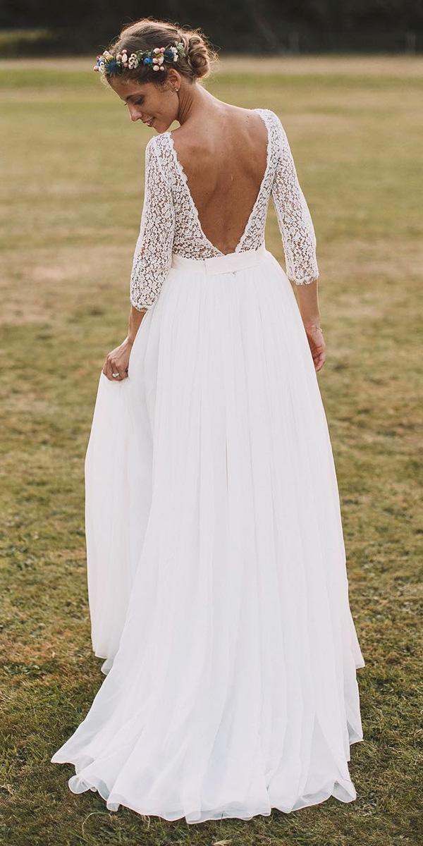 lace boho wedding dresses a line v back with sleeves eleonore pauc