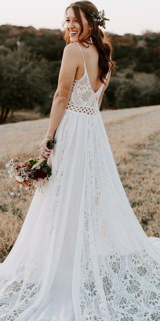  lace boho wedding dresses a line v back with spaghetti straps rish bridal