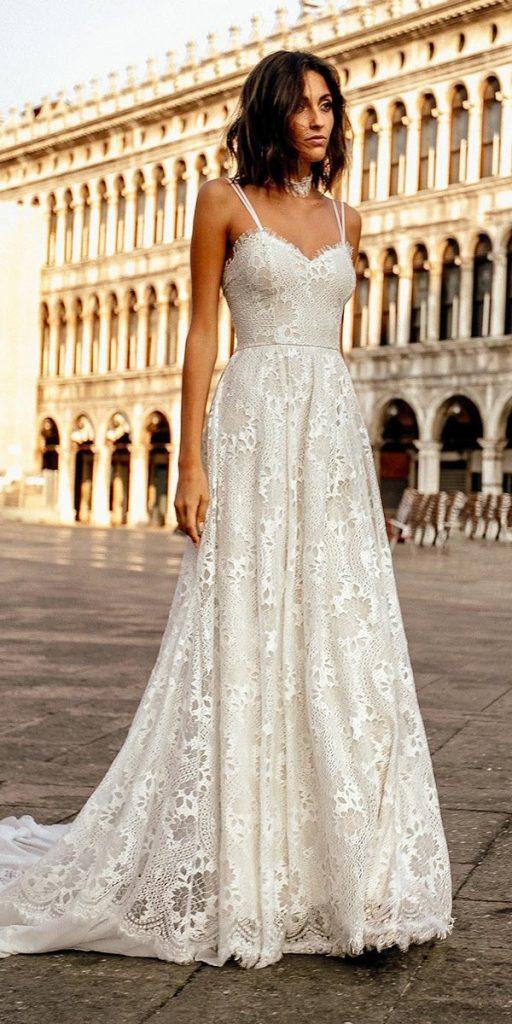lace boho wedding dresses a line with spaghetti straps lace rustic wear your lovexo