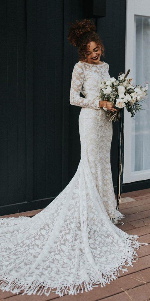  lace boho wedding dresses sheath with long sleeves dreamers and lovers
