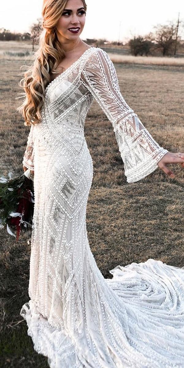 Boho Lace Wedding Dresses With Sleeves : Miranda Long Sleeve Lace