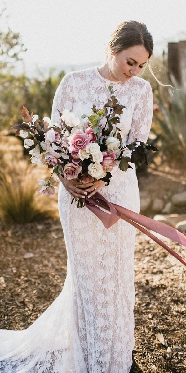 lace boho wedding dresses with long sleeves sheath rustic outdoor dreams and lovers