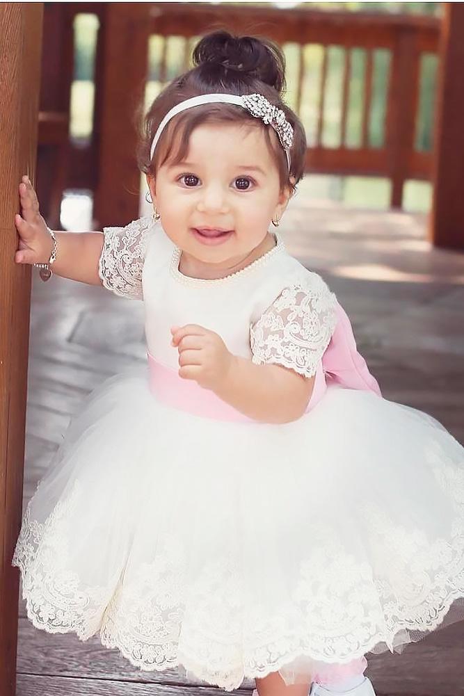 lace flower girl dresses ball gown with short sleeves ittybittytoes