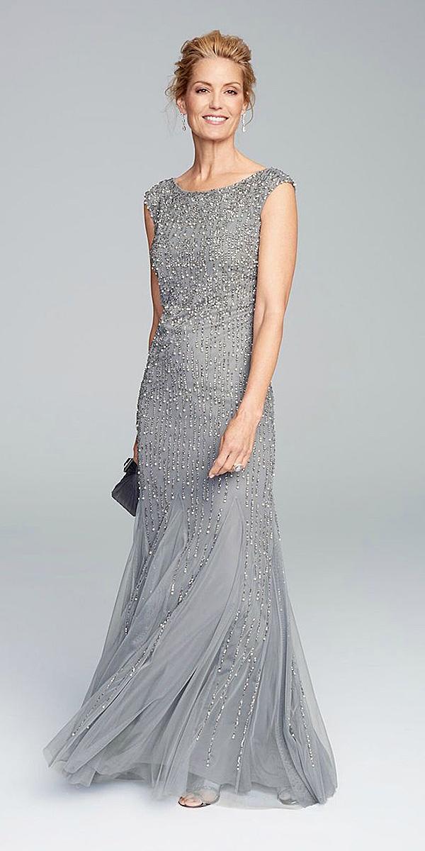 long mother of the bride dresses jewel neckline sequin sleveless adrianna papell