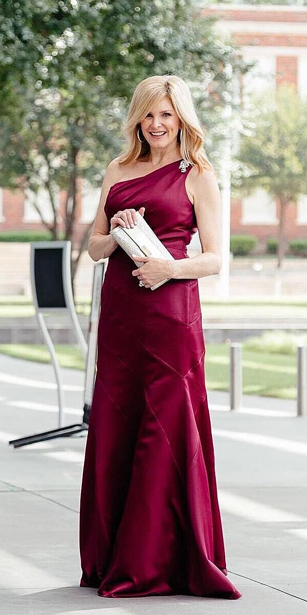long mother of the bride dresses one shoulder simple burgundy color davids bridal