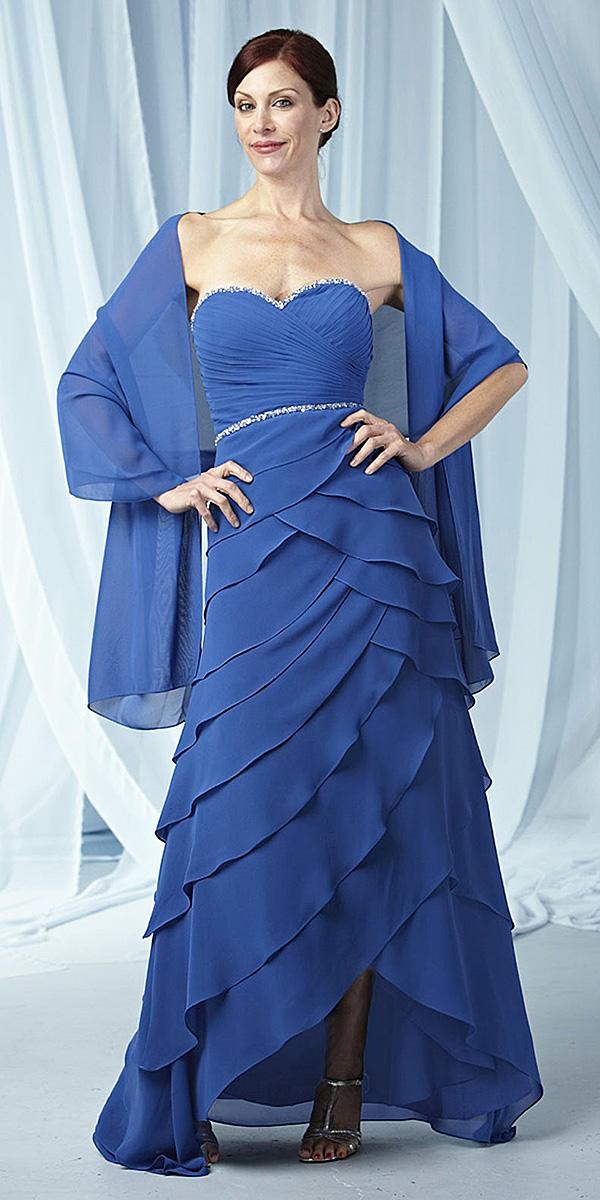 long mother of the bride dresses sweetheart ruffled skirt with cape jovani