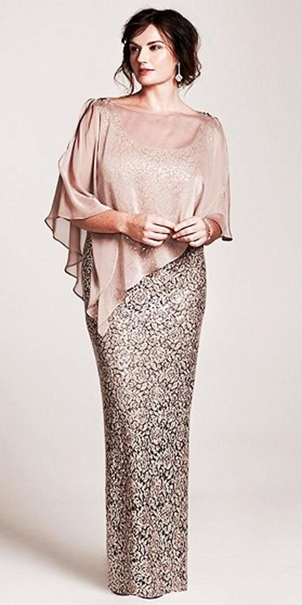 long mother of the bride dresses with cape sparkle floral embellishment david's bridal