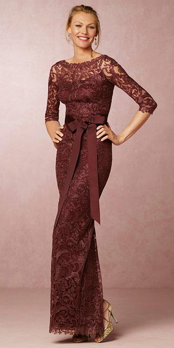 long mother of the bride dresses with three quate sleeves full lace with bow tadashi shoji photography