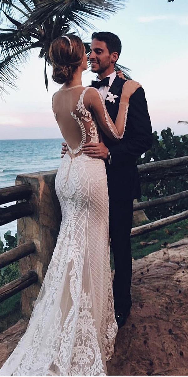 modern wedding dresses illusion tatto back with sleeves unique berta