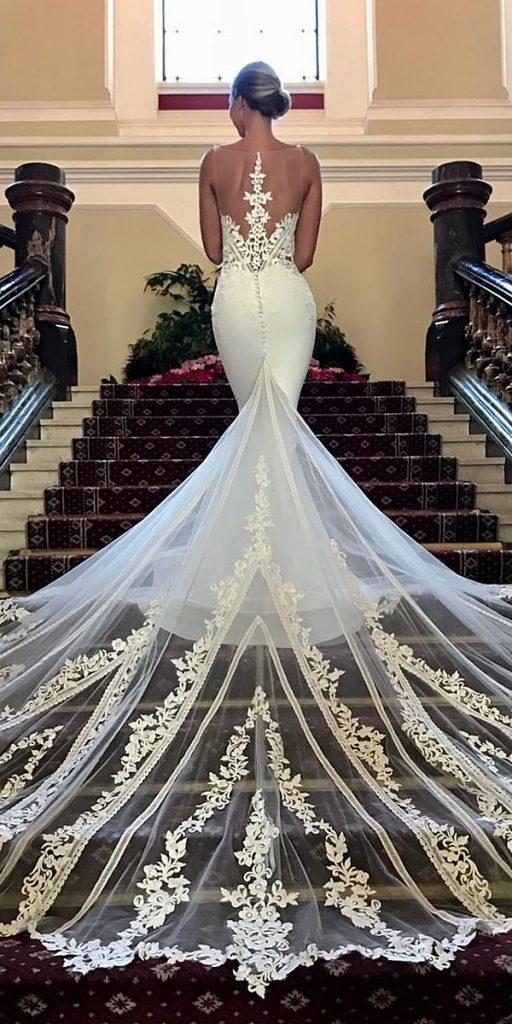  modern wedding dresses mermaid lace illusion back with train enzoani