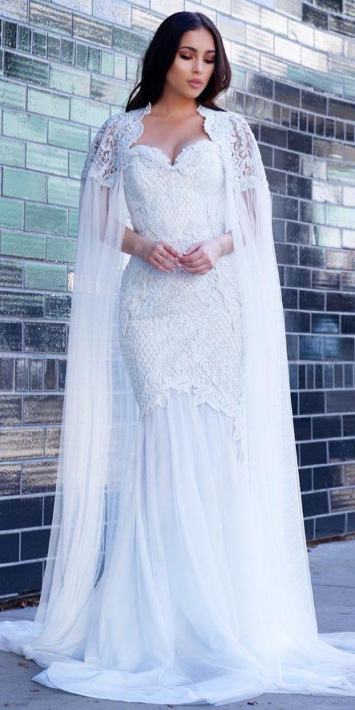 modern wedding dresses mermaid sweetheart lace with cape ryan and walter