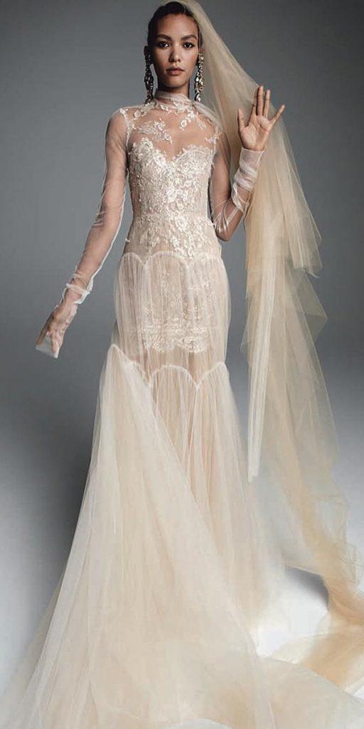 modern wedding dresses sheath nude with long sleeves unique verawang