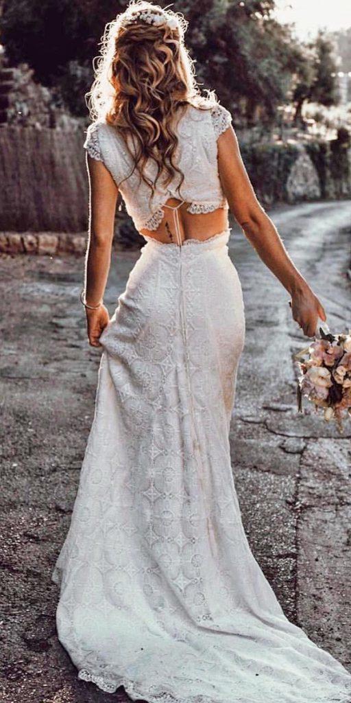 modern wedding dresses sheath with cap sleeeves boho lace tali photography