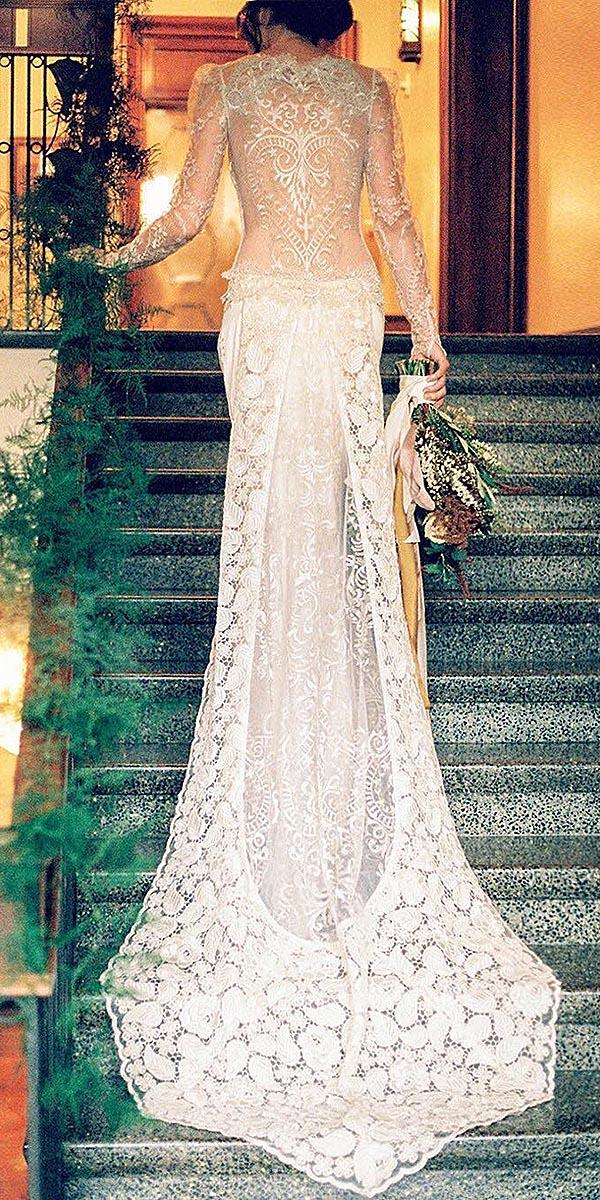 modern wedding dresses sheath with illusion sleeves tatto back lace claire pettibone