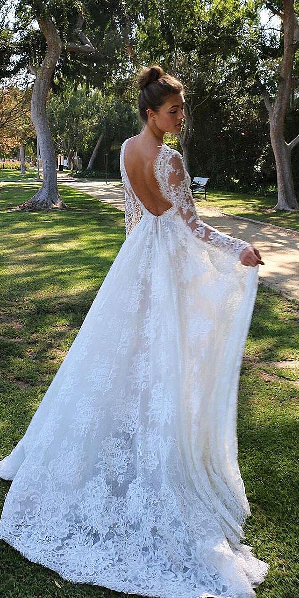 modern wedding dresses with long sleeves low back full lace boho monique lhuillier