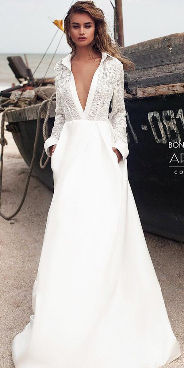 modest wedding dresses with sleeves a line deep v neckline simple ariamo bridal