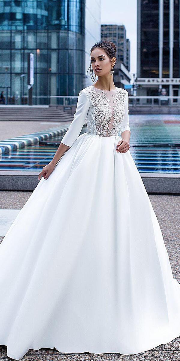 modest wedding dresses with sleeves a line jewel neckline floral embellishment lorenzo rossi