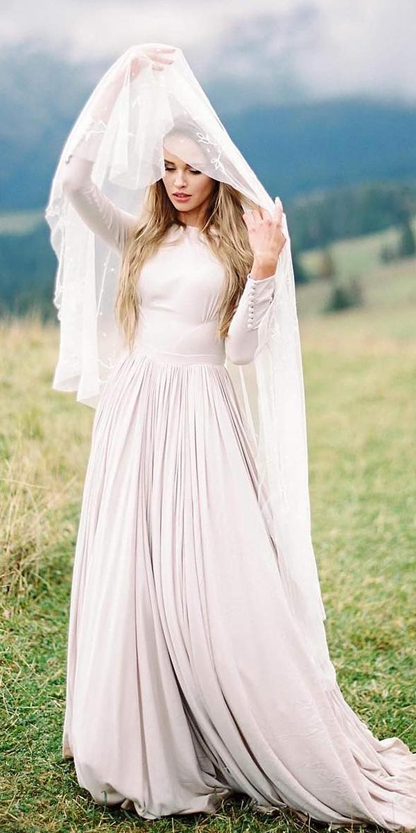 modest wedding dresses with sleeves a line jewel neckline simple cathy telle