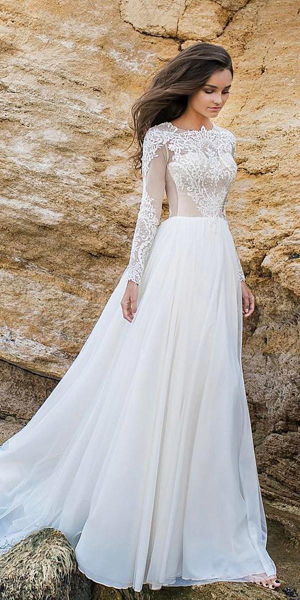 modest wedding dresses with sleeves a line lace top eva lendel