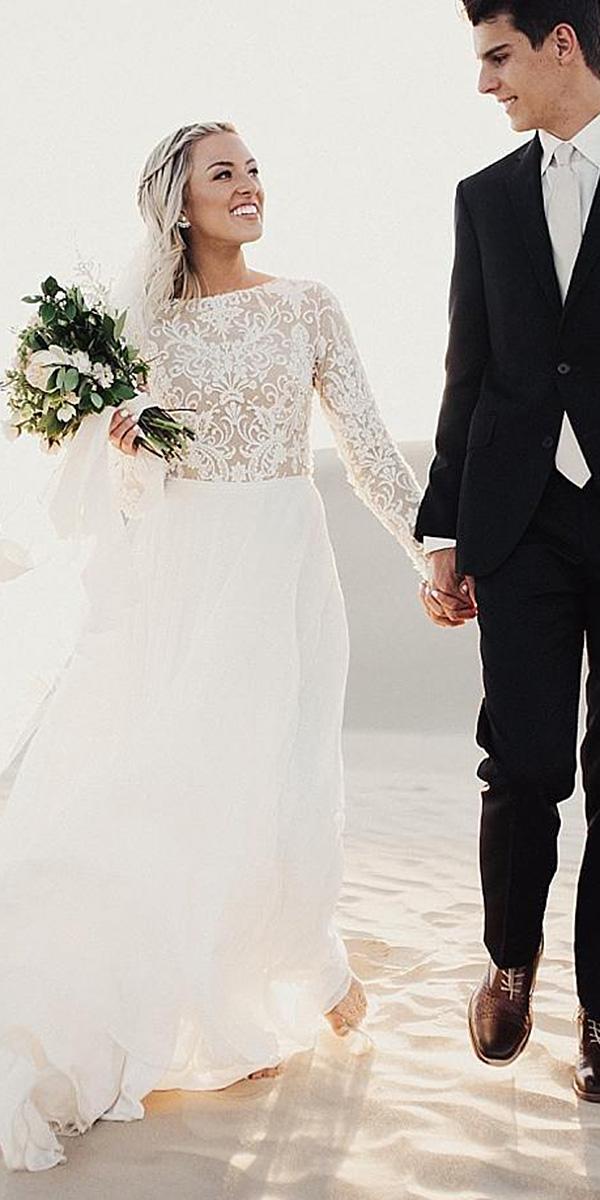 modest wedding dresses with sleeves a line lace top tulle skirt alta moda