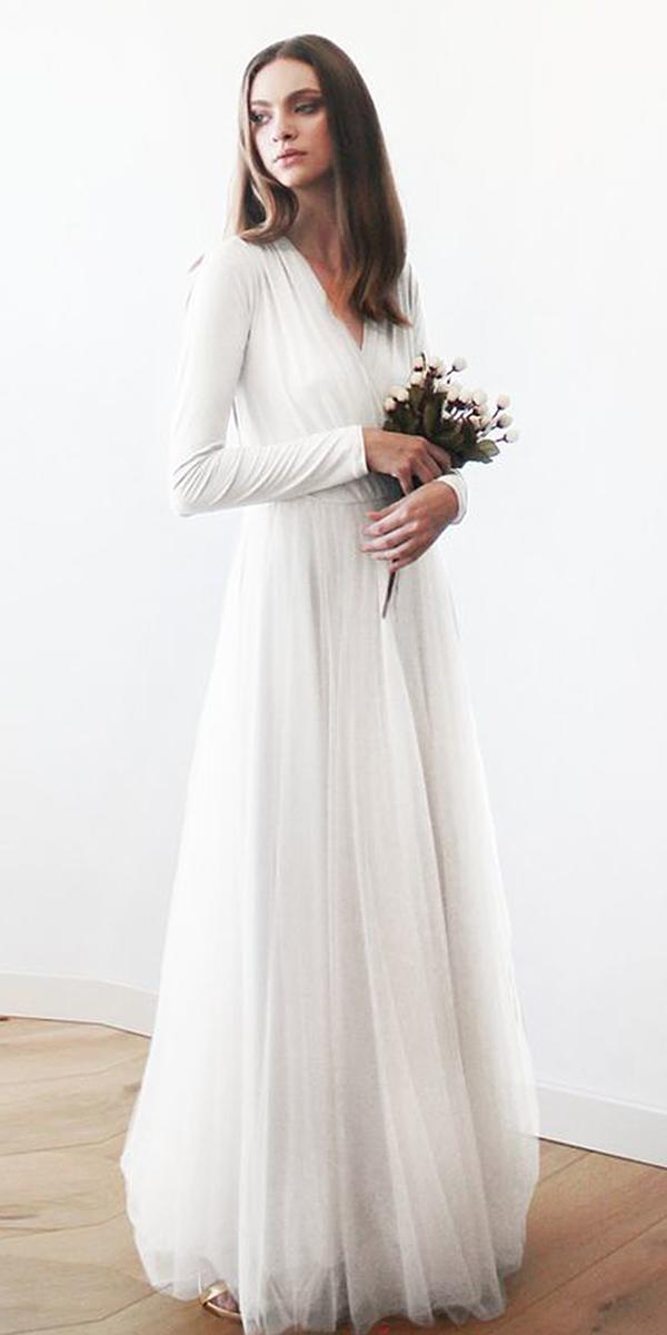 modest wedding dresses with sleeves a line v neckline simple blush fashion