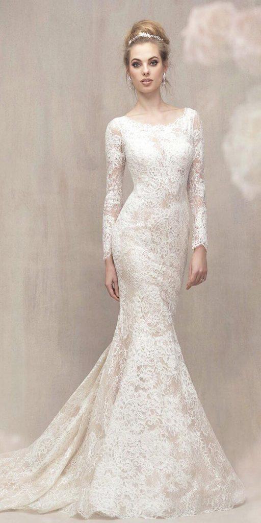 modest wedding dresses with sleeves mermaid full lace embellishment allure bridals