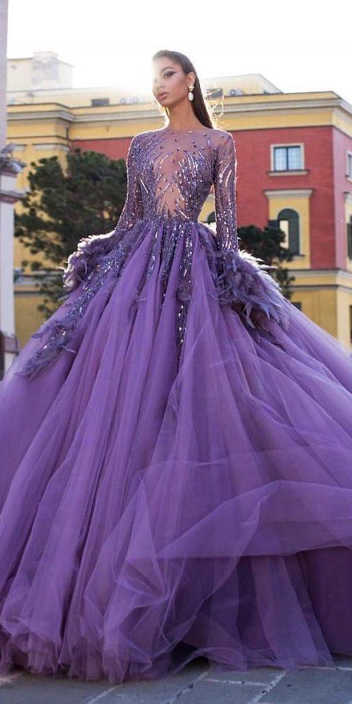 Ball Gown Tulle Purple Wedding Dress with Skin Color Neck Colored Wedding  Gowns with Lace Appliques Lavender Bridal Dresses voile mariage | Vestido  de casamento diferente, Vestidos de casamento rosa, Vestidos de