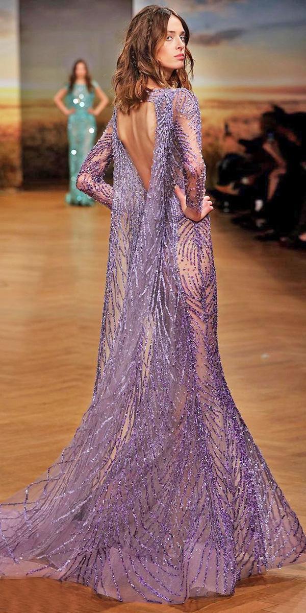 purple wedding dresses with long sleeves open back sequins ziad nakad