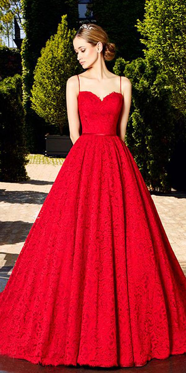 Red A-Line Wedding Dress with Spaghetti Straps