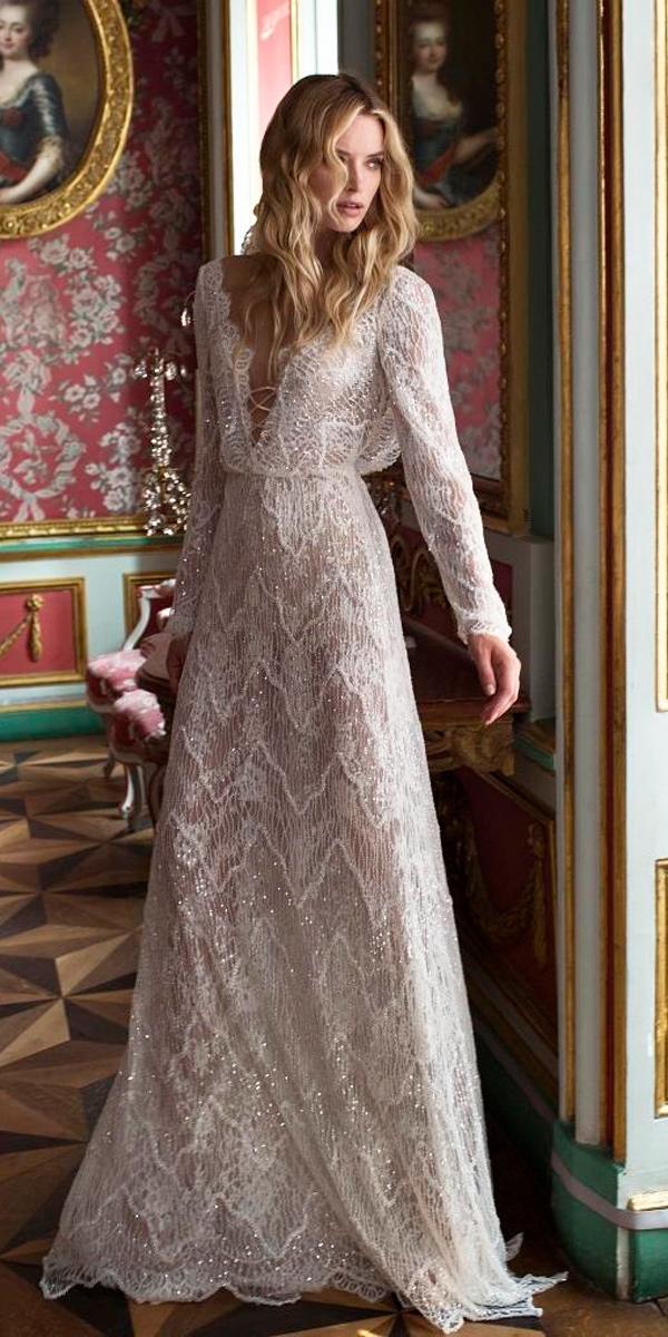 vintage-wedding-dresses-straight-v-neckline-with-lace-long-sleeves-lian ...