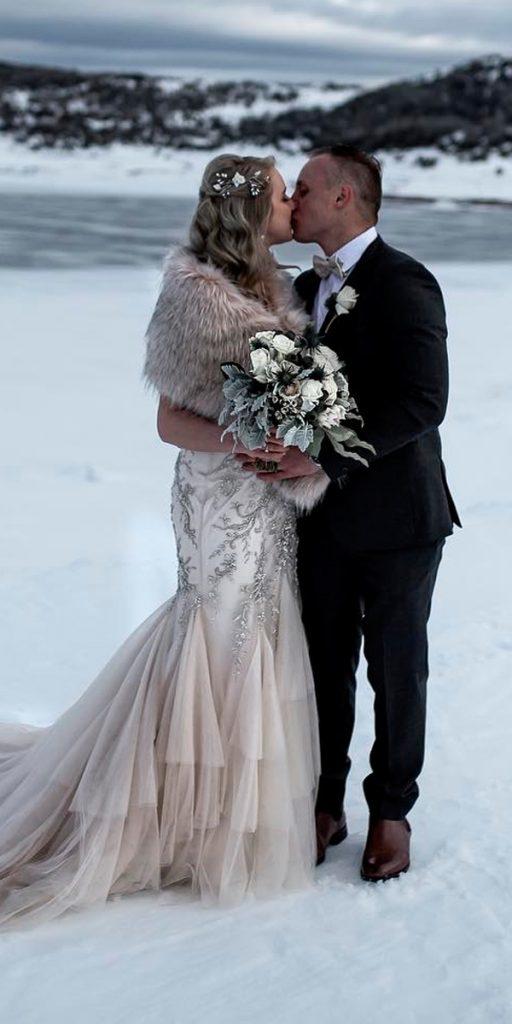 vintage wedding dresses winter mermaid with fur whitevinephotography