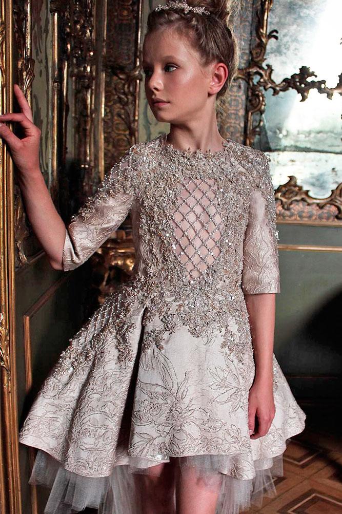 vintage with sleeves ruffled skirt lace flower girl dresses mischka aoki