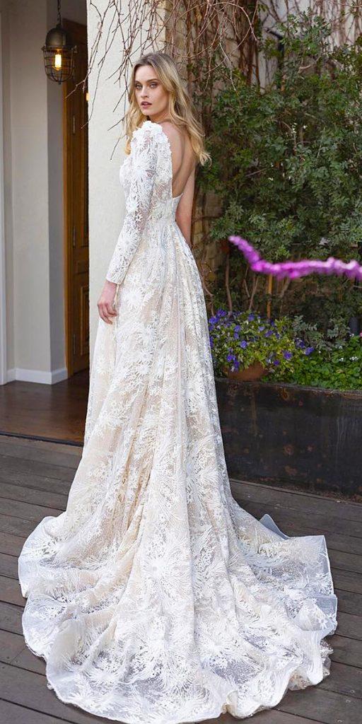  wedding dresses with lace sleeves a line low back rikidalal
