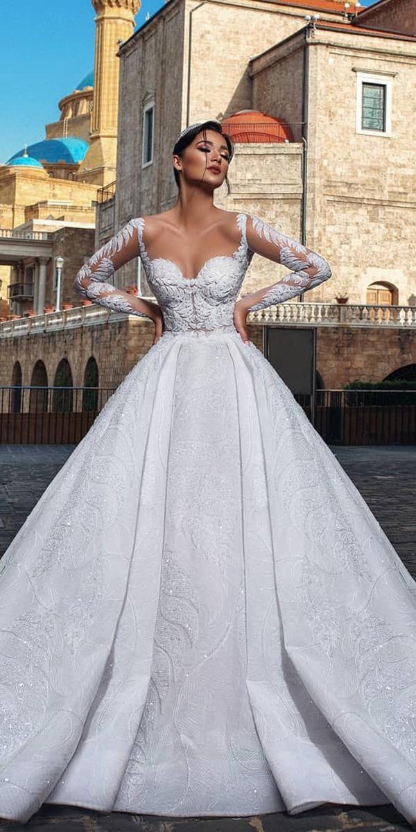 wedding dresses with lace sleeves ball gown sweetheart illuion sleeves ehsan chamoun