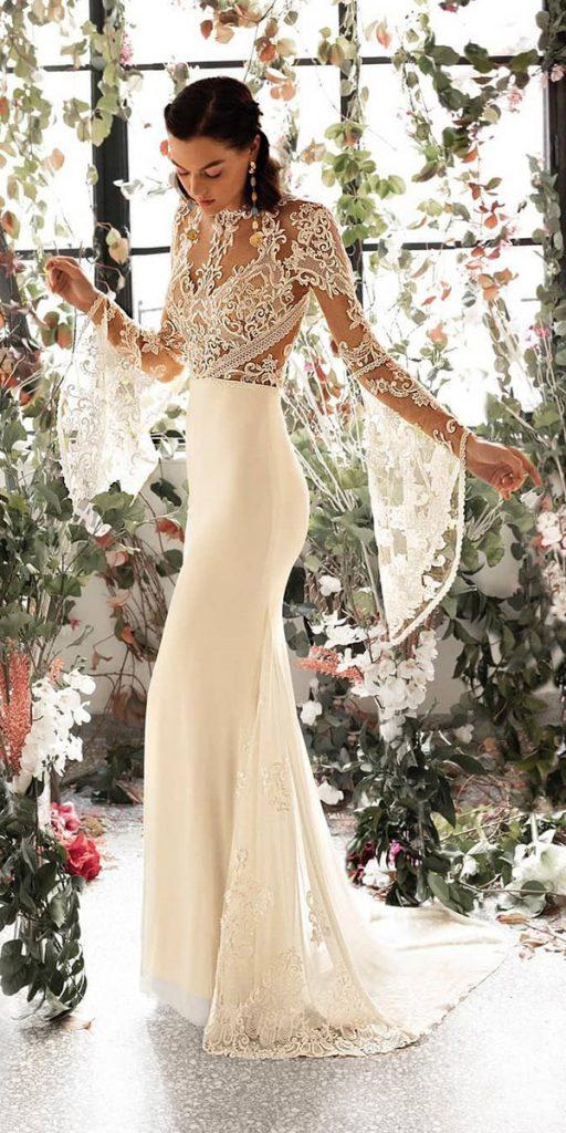  wedding dresses with lace sleeves sheath illusion top 2019 demetriosbride