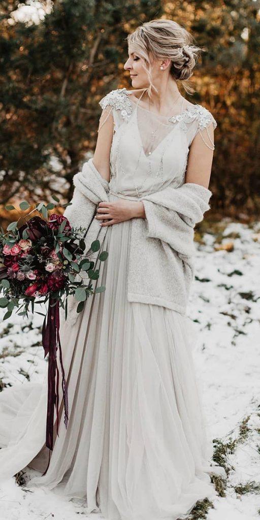  winter wedding dresses a line with coat cap sleeves emiilija bogdaanova