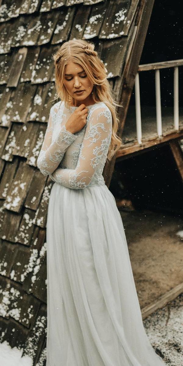 winter wedding dresses a line with illusion long sleeves lace top jnoelle design