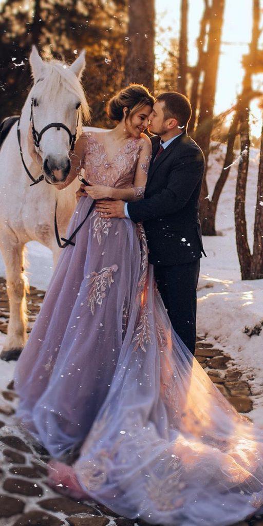 winter wedding dresses a line with illusion sleeves purple train olganikiforova
