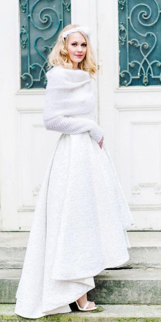 winter wedding dresses high low with cozy coat long sleeves caterina hoffmann photography