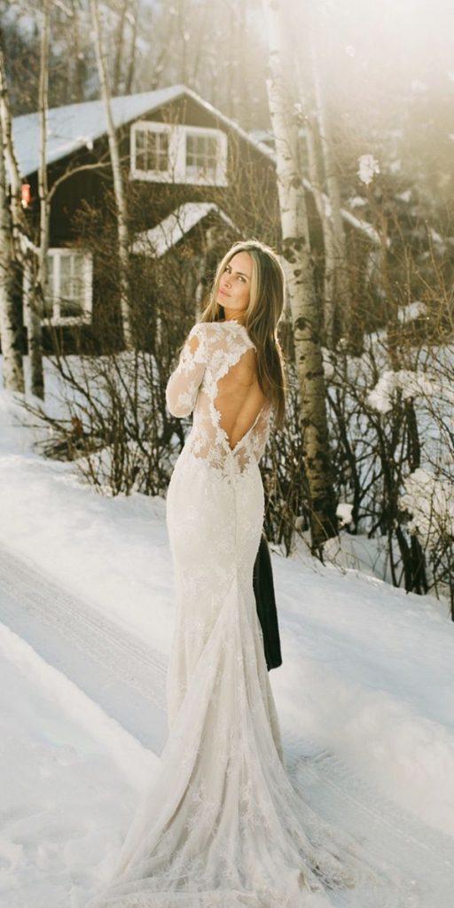 winter wedding dresses open back with long sleeves full lace ines disanto