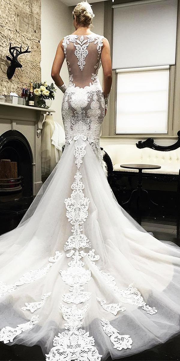 azzaria wedding dresses mermaid illusion back tatto effect with train