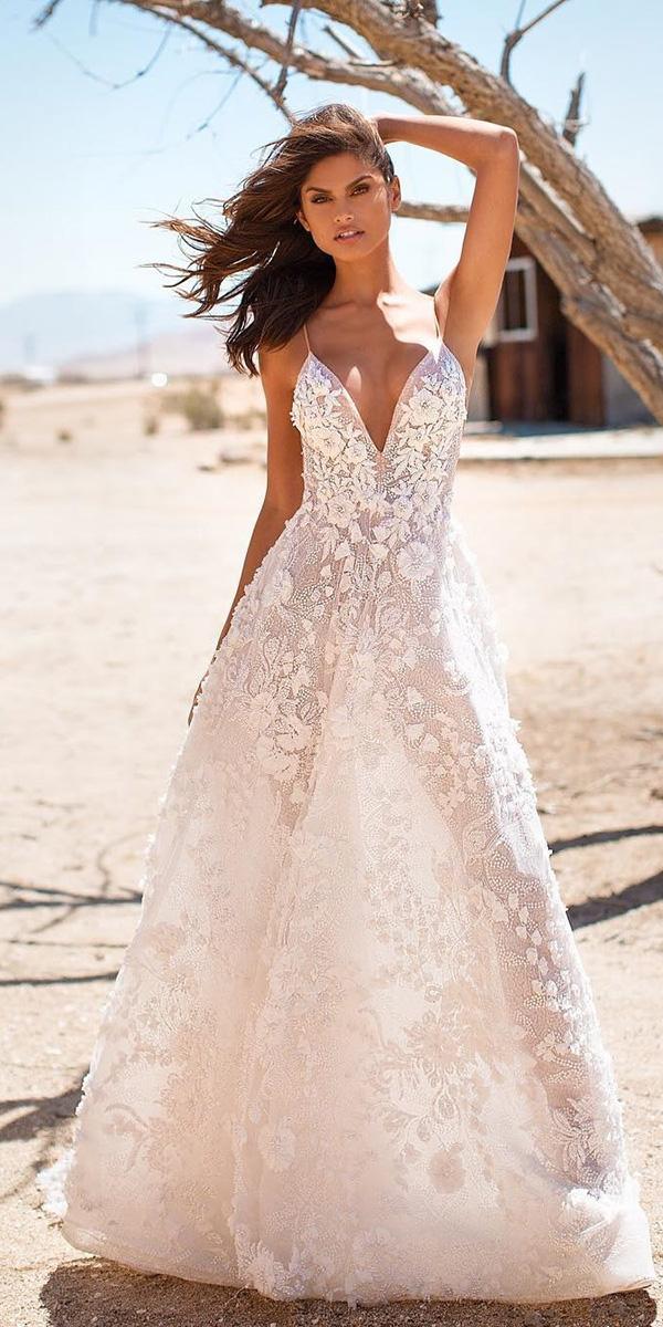 beach destination wedding dresses with spaghetti straps plunging 'neckline floral milla nova