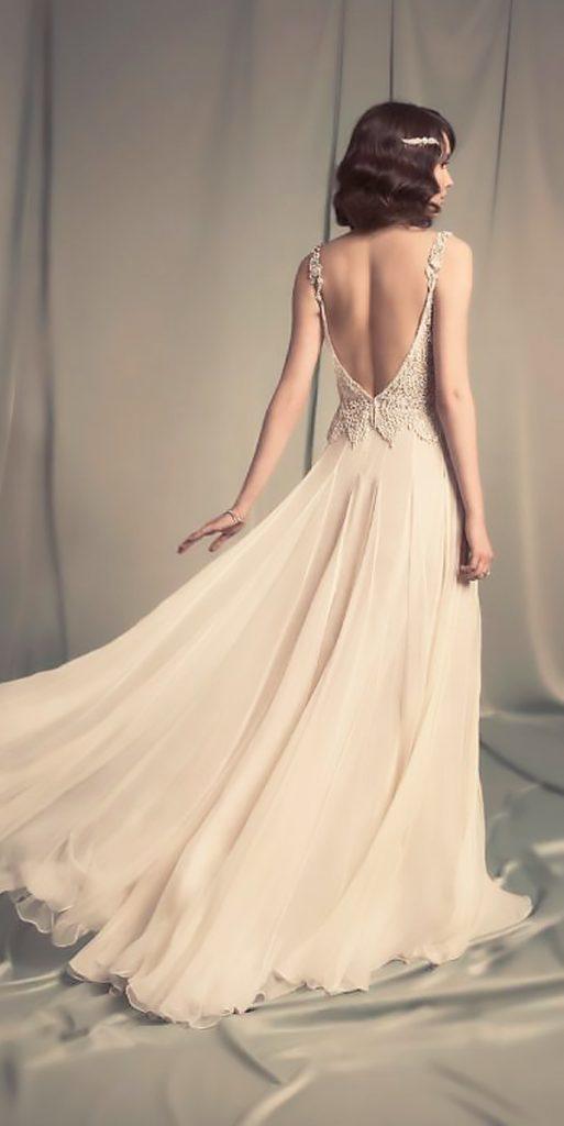 boho vintage wedding dresses flowy low back lace beaded straps hila gaon 14