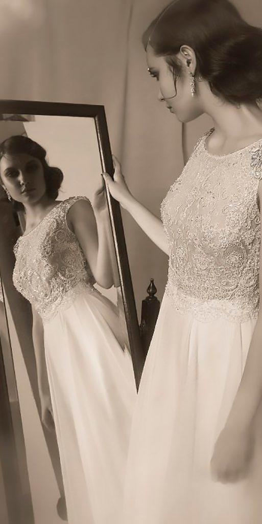 boho vintage wedding dresses lace straight bateau neck hila gaon 6