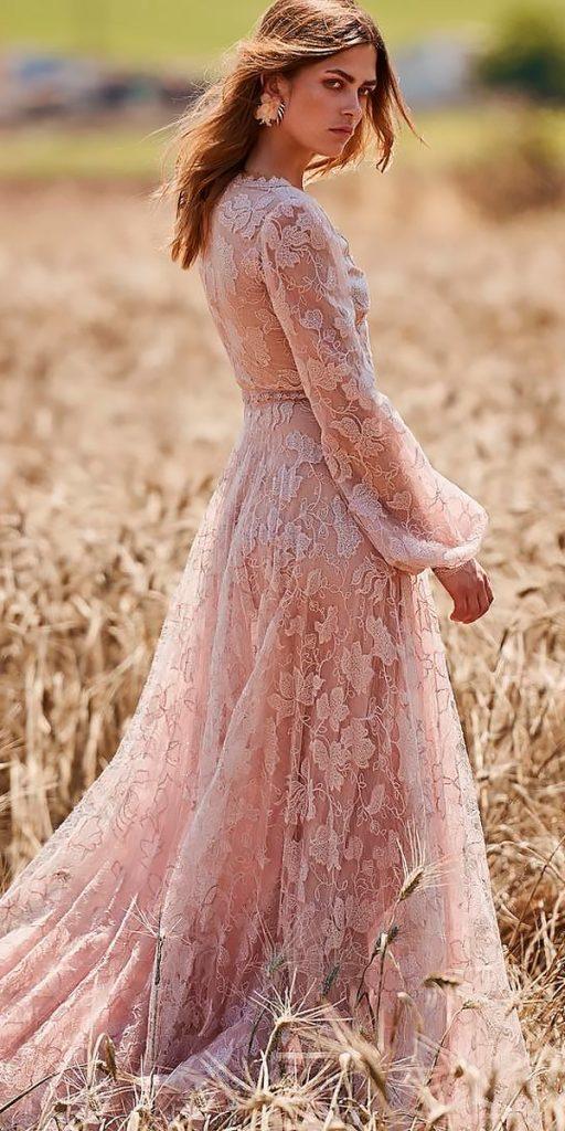 boho wedding dresses with sleeves hippie blush a line floral christos costarellos