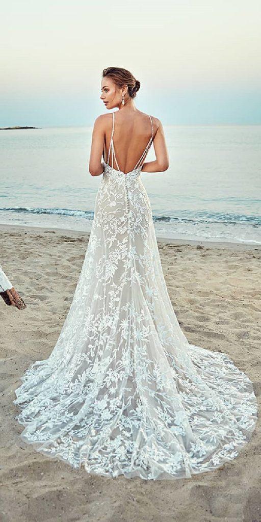  fantasy weddingdresses a line backless with straps for beach eddyk bridal